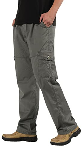 Pantalones cargo con forro polar para hombre, cintura elástica, para exteriores, nieve, esquí, pesca, senderismo, trotar, pantalones térmicos con bolsillos, gris, 5XL