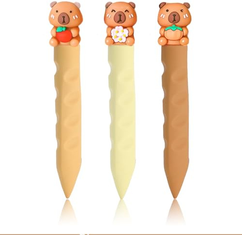 Auroriel 3 pièces gomme à effacer en forme de crayon, design capybara, gomme en TPR doux pour l'école, les devoirs, le dessin, fournitures scolaires, papeterie 2B, cadeau
