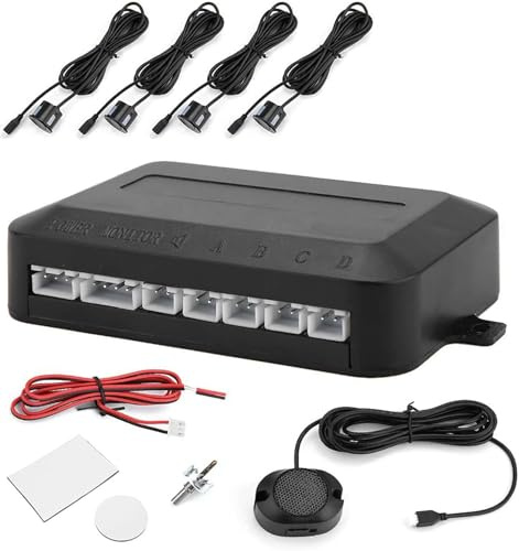 Tiiyee Car Reverse Backup Radar System, 4 Parking Sensors with LCD Display and Distance Warning, Waterproof Ultrasonic Reversing Sensor Kit for Vehicle SUV Truck, Easy to install on Front Rear Bumper
