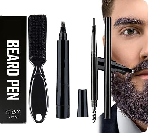 Penna per Barba Uomo,Kit Penna Barba Istantanea,Kit Matita Riempitiva per Barba Uomo,Beard Filling Pen,Riempimento Barba Impermeabile,Matita per Barba e Pennello per Barba (OC)
