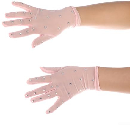 Durashmall Gants de patinage artistique pour femme en maille élastique avec strass pour patinage sur glace, performance, danse, compétition, blanc (rose clair)