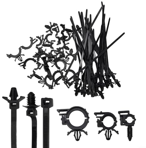45 unids Push Mount Bridas de cables con clips de enrutamiento de alambre de coche para organización de cableado de bahía de motor de vehículo, kit de nailon negro