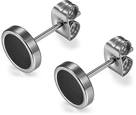 Flongo Ohrstecker Knopf, 8mm Edelstahl Ohrstecker Rund Gestüt Stecker Ohrringe Ohrhänger Fake Tunnel Fake Plug Illusion Fakeplugs Schwarz Silber Elegant Herren, Damen Ohrschmuck