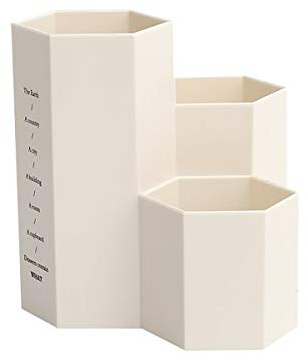 AhfuLife Creative Multifunction Hexagon Makeup Brush Vase Brush Pot Pen Holder Stationery Storage Pen Container Desk Decoration(White)