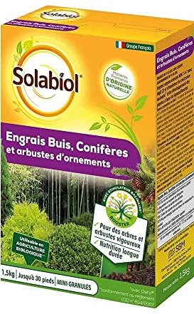 SOLABIOL Engrais Conifères et Arbustes d'ornement - 1,5 Kg - 100% Organique - Action Longue Durée SOCONY15