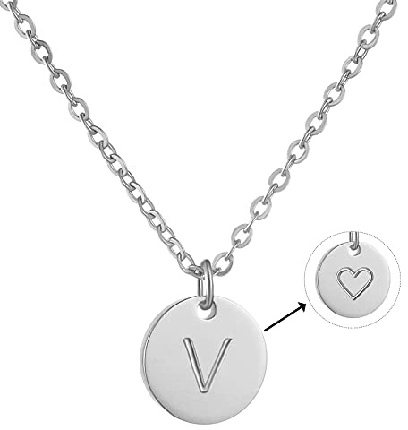 AFSTALR Colgantes Iniciales Mujer Plata Collar Letras V con Corazón Redondo Personalizado Letras Joyería Regalo de Cumpleaños