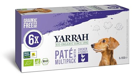 Yarrah Lot de 6 boîtes de pâté au Poulet et à la Dinde Bio pour Chien 6 x 150 g