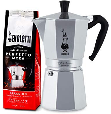 Bialetti 0001166/X2 Cafetière Italienne, Aluminium, Argent, 12 Tasses + Perfetto Moka Café Moulu Classico (Classic) Torréfaction Media 250 gr