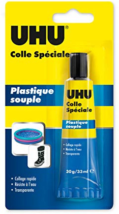 UHU Colle Spéciale - Plastique Souple - Réparation De Tous Les Plastiques Souples Courants - Bateaux Pneumatiques, Bouée Piscine - Haute Résistance - Transparente - Tube 30 g