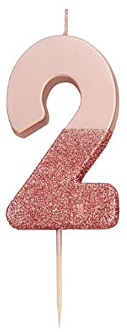 Talking Tables Rose Gold Glitter Number 2 Candle | Premium Quality Cake Topper Decoration | Pretty, Sparkly for Kids, Adults, 21st Birthday Party, Anniversary, Milestone, RoseGold2