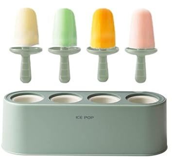 Eis am Stiel Form mit 4 Pops, Silikonformen, wiederverwendbare Eiswürfelbereiter, einfaches Herauslösen von Eis am Stiel, für selbstgemachte Eiscreme, hausgemachte (grün)