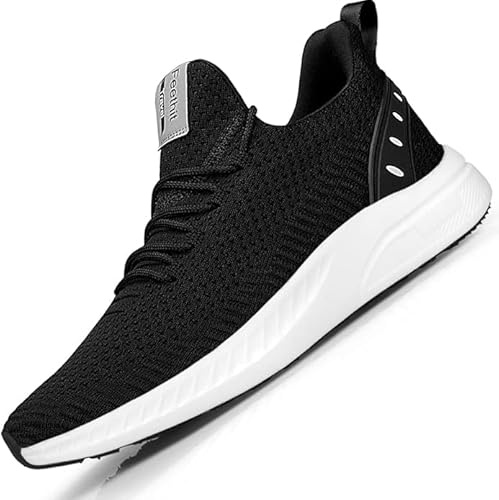 Feethit Homme Chaussures de Sport Respirant Légère de la Mode de Marche Fitness Tennis Outdoor Gym Sneakers Noir Blanche 43