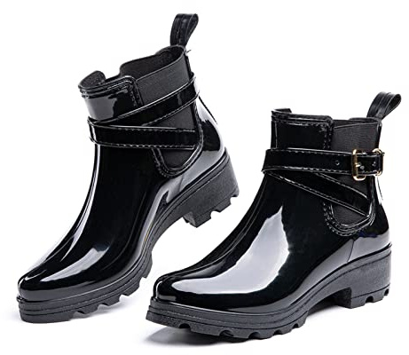 Botas De Agua Mujer Botas Lluvia Chelsea Antideslizantes Wellington Boots Botas De Goma Impermeables Rain Boots Zapatos De Jardin B Negro Talla EU38