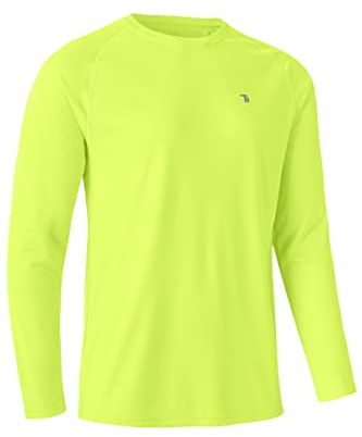 Rdruko Mens UV Protection Long Sleeve Tops UPF 50+ Quick Dry Rash Guard Shirt for Running Sport Fishing Hiking Swimming Fluorescent M