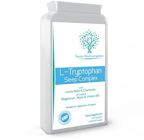 L-Tryptophan 220mg - 120 Capsules/Sleep Complex with Added Lemon Balm, Chamomile, Magnesium, Niacin & Vitamin B6 - Natural Alternative to Melatonin / 4 Month Supply – Made in The UK