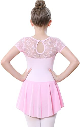 DANSHOW Body da Balletto in Pizzo per Ragazze per Danza Manica Corta, Body per Balletto Body da Ginnastica(5350-08-XXL）