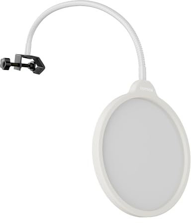 BOILUZIO Professional Mic Pop Filter, Premium Flexible Gooseneck Microphone Mount and Double Layer Sound Mask Shield for Blue Yeti, Blue Snowball, and more, BO2024MPF-15W