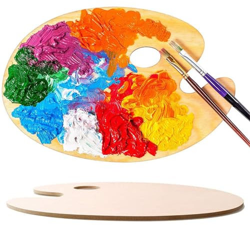 Palette de Peinture,Palette d'artiste,Palette Ronde,Dessin d'enfants,Palette Peinture en Bois,Classique Palettes en Bois avec Trou,pour Peinture à l'huile l'acrylique,Palette Peinture