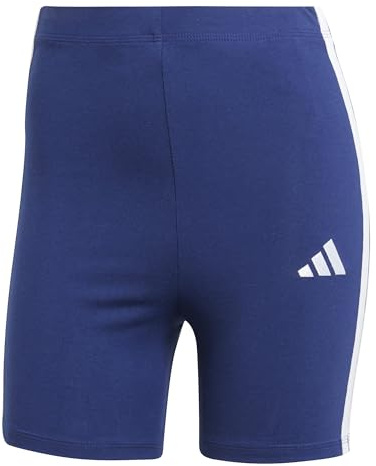 adidas Women's ESSENTIALS 3-STRIPES HIGH WAISTED BIKER SHORTS, dark blue/white, S
