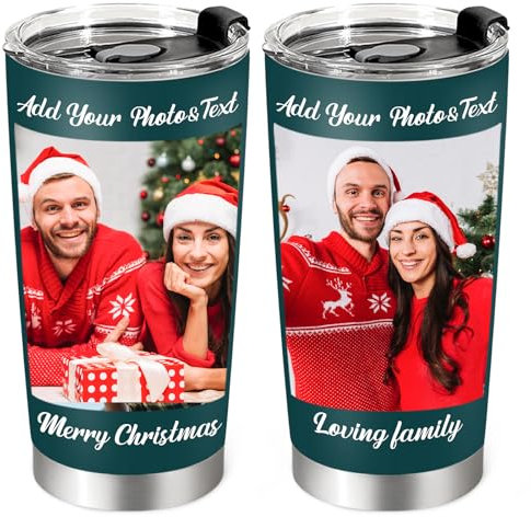 Tumbler personnalisé avec image texte logo, Tumbler personnalisé en acier inoxydable 20 Oz, Anniversaire personnalisé, Cadeaux de Noël pour femmes hommes, Tasse à café de voyage personnalisée avec cou