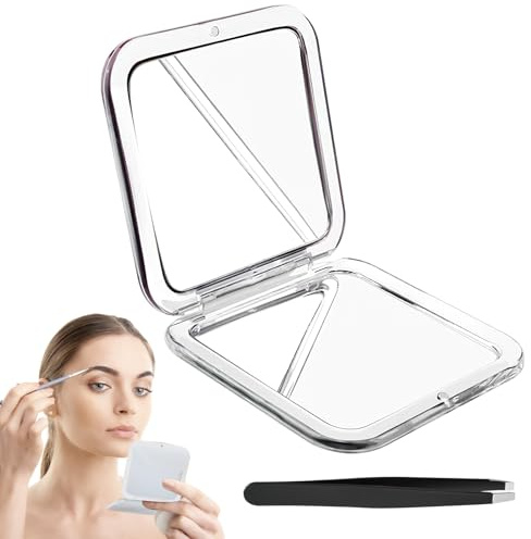 HENGBIRD Espejo de Bolsillo con 15X Aumento, Doble Cara Espejo Aumento Viaje con Pinzas, Cuadrado Espejo de Aumento para Maquillaje, Portatil Colapso Espejo Pequeño