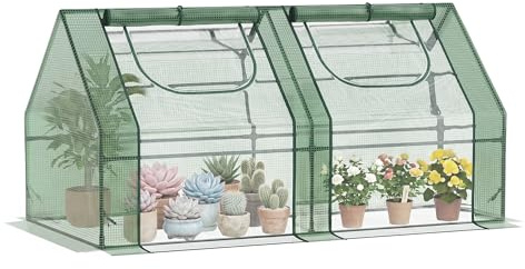 Outsunny Invernadero Pequeño Invernadero de Exterior con Cubierta Doble Ventanas y Marco de Acero Cubiertas de PE 140g/㎡ y de PVC para Cultivar Tomates Plantas Flores 180x90x90 cm Verde