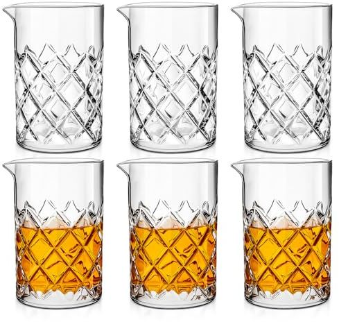 Dandat 6 Pcs 24 oz Cocktail Mixing Glass Thick Base Stirring Glass, Grid