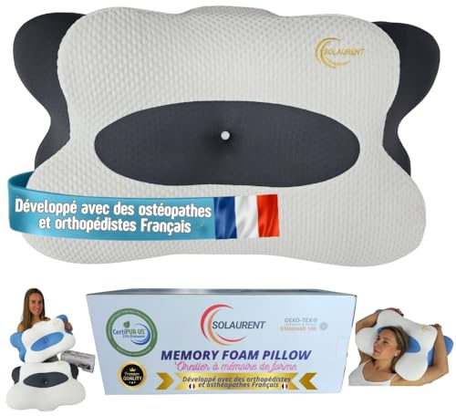 SOLAURENT MorphéaLux® Oreiller Ergonomique Cervical – Mémoire de Forme Haute Densité | Confort Premium Toutes Positions – Housse Respirante Lavable, Certifié Oeko‑Tex & CertiPUR
