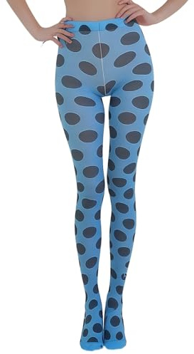 Luckinbaby Women Sheer Tights Control Top Pantyhose Y2k Polka Dot Skinny Mesh Tights Fishnet Socking Leggings(Blue,One Size)