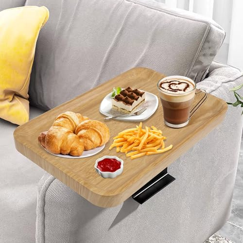 Yesaler Vassoio da Divano in Legno Vassoio Regolabile Impermeabile Tavolino da Divano con Gambe in Metallo per Bevande Snack Telefono 26.5 * 38.5cm Colore del Legno