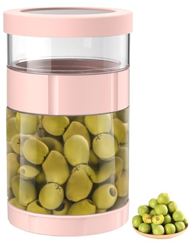 GOEDCH Inläggsglas i glas med sil: 1 500 ml rosa gurkglas för att vända om, lufttät vinägergurka för gurkor, oliver och jalapenos, läckagesäker juiceseparator, timglas gurkglas