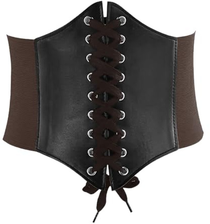 Copbopwn Wide Corset Belt for Women Girls Tied Waspie Belt Lace-Up Cinch Waist Belt Leather Corset Vintage Belts Black Coffee Corset Belt for Costume Halloween Party Dating (coffee)