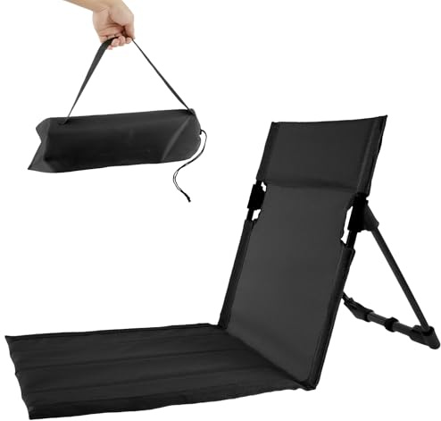 Camping Floor Chair Housewares Folding Beach Sun Lounger with Back Support Lightweight Travel Lounge Pad with Storage Bag Portable Stadium Seat Cushion for Fishing Picnic Beach Hiking Garden(black)