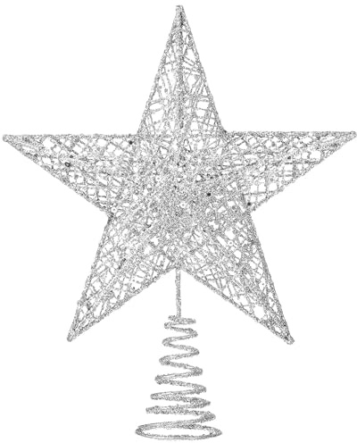 DTYDECLE Christmas Tree Star Topper Glittered Sliver Star Treetop Ornaments | Xmas Hollow Star Toppers for Indoor Christmas Tree Decoration