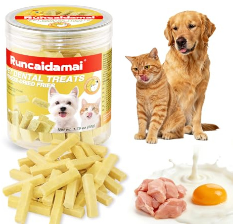 Friandises Dentaires Lyophilisées pour Chats et Chiens - Poulet/Œuf/Lait - Contre Tartre & Mauvaise Haleine - 61g