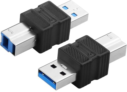 CERRXIAN Adaptador de conector USB 3.0 tipo A macho a tipo B macho, convertidor de impresora USB A a B de 5 Gbps para impresora, escáner, disco duro externo, paquete de 2