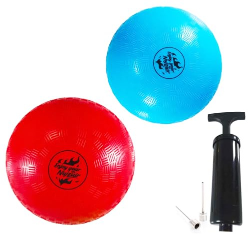 Nujzuir Red&Blue 2-Pack 10 Inch Dodgeball Balls Playground Ball Kickball Handball for Kids for Indoor Outdoor Games Four Square Balls Rubber Bouncy Balls Includes Pump