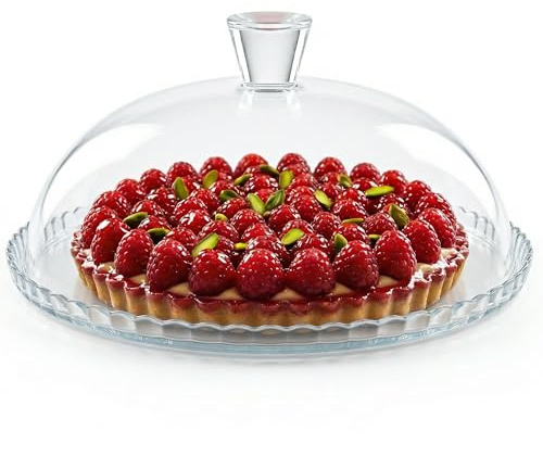 the mask el turko Glass Cake Plate with Dome, Clear Glass Cake Plate, Multifunctional Serving Plate, Elegant Dessert Display for Cakes, Cupcakes, Fruits & Parties (Cake Plate = (Ø:12.7'', H: 5.7''))