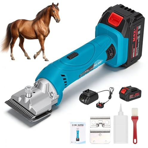 Cordless Horse Clippers, Professional Grooming Electric Clippers Compatible with Makita 18V Battery, 6 Speeds Adjustable Horse Grooming Kit for Pet & Livestock Coats, Low Vibration Shearing Machine