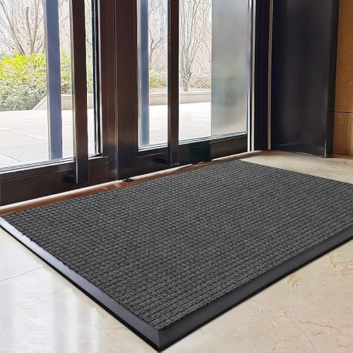 Kraftig kommersiell entrématta lågprofil inomhus/utomhus dörrskrapa för hemskolor kaféer företag – hållbar mörkgrå dörrmatta (60 x 90 cm)