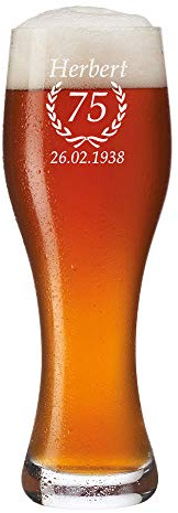 Leonardo – Bicchiere da birra con incisione – Bicchiere da birra bianco personalizzato – Bicchiere di grano personalizzato come regalo di compleanno per uomini – idea regalo – motivo corona di