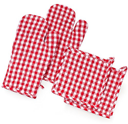 FILU Ofenhandschuhe + Topflappen (2+2 Set) (Rot/Weiß)