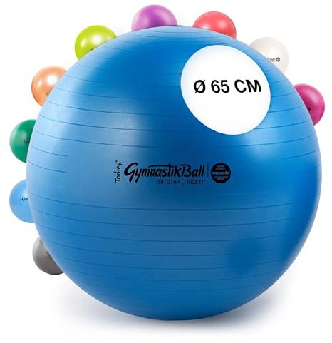 PEZZI - Gymnastikball Pezziball MAXAFE 65cm Ø – Sitzball für Therapie, Sport & Büro - Trainingsball aus Flexton Silpower® latexfrei, widerstandsfähig & elastisch – Blau