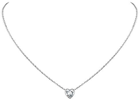 Suplight Collana Donna Argento 925 Collana Punto Luce Ciondolo Cuore Diamante Collana Donna Cuore Pietra di Nascta Diamante Aprile Confezione Regalo San Valentino Compleanno