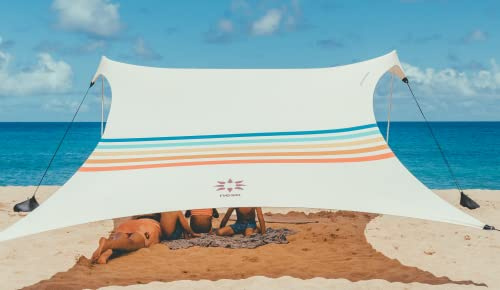 Neso Portable Beach Tent Sun Shelter with Sand Anchor - Lightweight Beach Shade Canopy - Easy Setup for Family Outings - Patented Reinforced Corners - UPF 50+ Sun Protection - 7 x 7ft - Rainbow