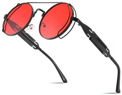 FEISEDY Lunettes de Soleil Steampunk Homme Femme Lunettes Rétro Rondes Hippie avec Monture en Métal Protection UV400 pour la Conduite B2351