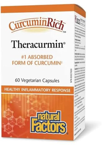 Natural Factors, CurcuminRich Theracurmin, Estratto di Curcuma, 30mg di Curcumina, Alta Biodisponibilità, 60 Capsule vegane, Testato in Laboratorio, Vegetariano, Senza Soia, Senza Glutine, Non OGM
