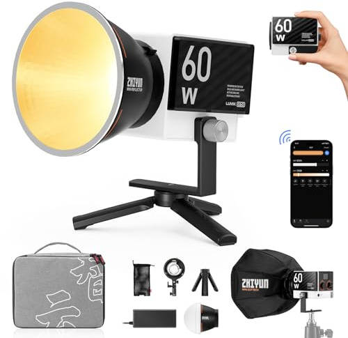 ZHIYUN Molus G60 Combo [Officiell] Videolampa 60W, COB LED-videolampa, bärbar, tvåfärgad streaminglampa med 11194 Lux/ 2700~6500K/ CRI≥96/ TLCI≥97/ Bluetooth, video-/fotolampa för YouTube och TikTok