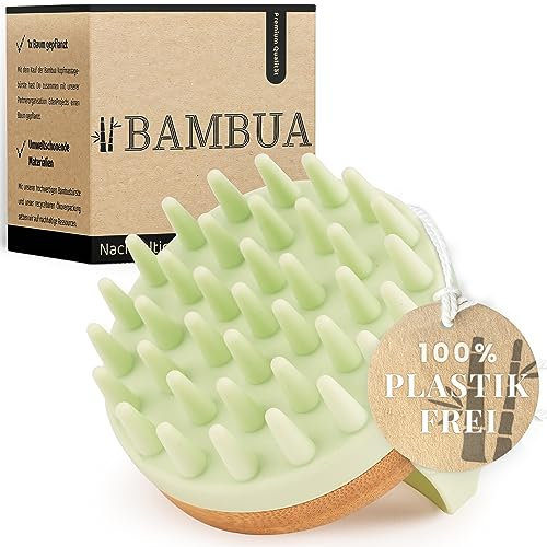 BAMBUA Kopfhaut Massagebürste - (Anti-Schuppen Effekt) Kopfmassage Bürste - Zur Kopfmassage beim Duschen - Premium Scalp Massager - Utensilienset Massage inkl. E-Book „Gesunde Kopfhaut“ (Grün)