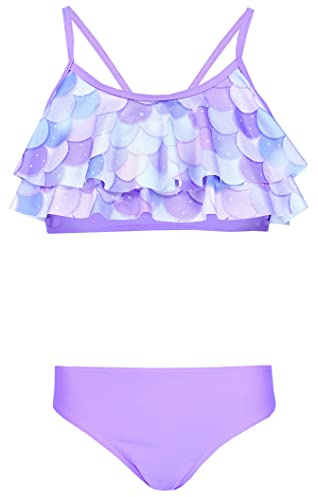 Aquarti Girls Costume da Bagno Bustier Bikini Set Bambine e Ragazze Due Pezzi, 030F con Volant/Sirena/Viola/Porpora, 116